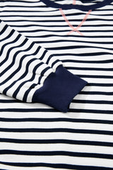 White Stripe Color Block Exposed Seam Loose Fit Sweatshirt Sweatshirts & Hoodies JT's Designer Fashion