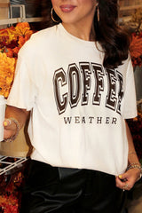 White COFFEE WEATHER Round Neck Graphic T Shirt Graphic Tees JT's Designer Fashion