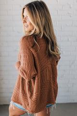 Redwood Burl Mix Pattern Hollowed Knit Open Front Cardigan Cardigans JT's Designer Fashion