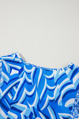Sky Blue Bohemian Print Puff Sleeve Tied V Neck Flared Mini Dress Mini Dresses JT's Designer Fashion