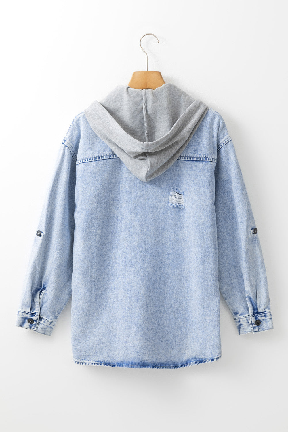 Mist Blue Oversized Contrast Hooded Denim Jacket Denim Jackets JT's Designer Fashion