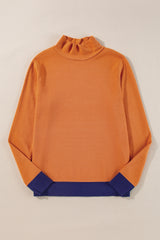 Straw Yellow Color Contrast Edge Mock Neck Slim Fit Sweater Sweaters JT's Designer Fashion