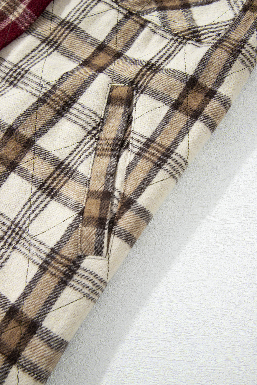 Red Mixed Plaid Patchwork Retro Shacket Plaid Shackets JT's Designer Fashion