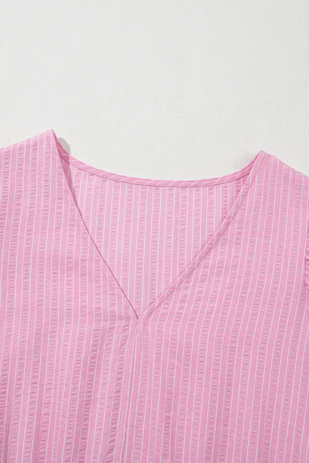 Pink Stripe V Neck Puff Short Sleeve Long Dress Maxi Dresses JT's Designer Fashion