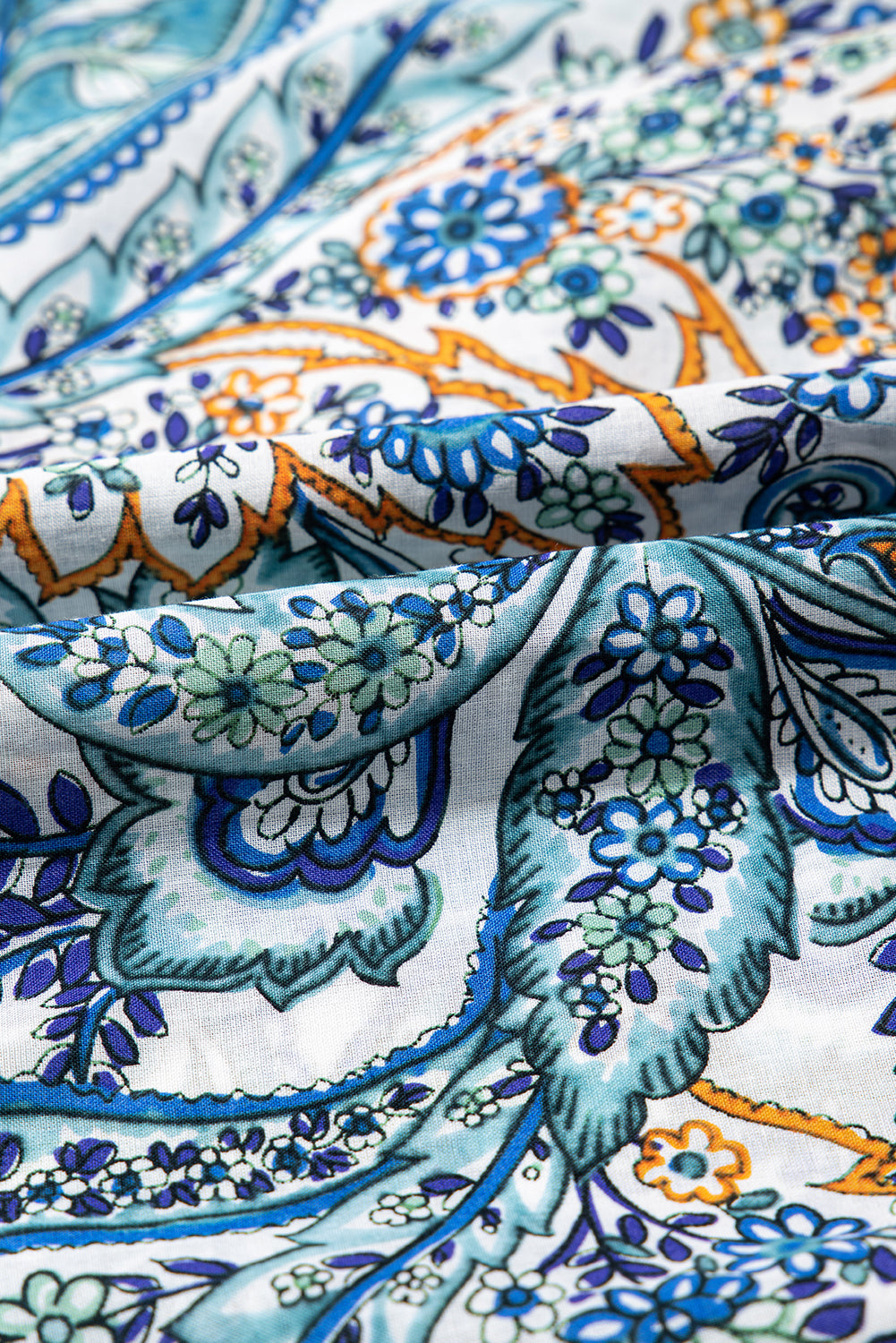 Blue Bohemian Paisley Floral V Neck Short Sleeve Mini Dress Floral Dresses JT's Designer Fashion