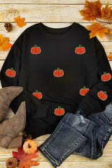 Black Halloween Pumpkin Graphic Drop Shoulder Sweatshirt Graphic Sweatshirts JT's Designer Fashion