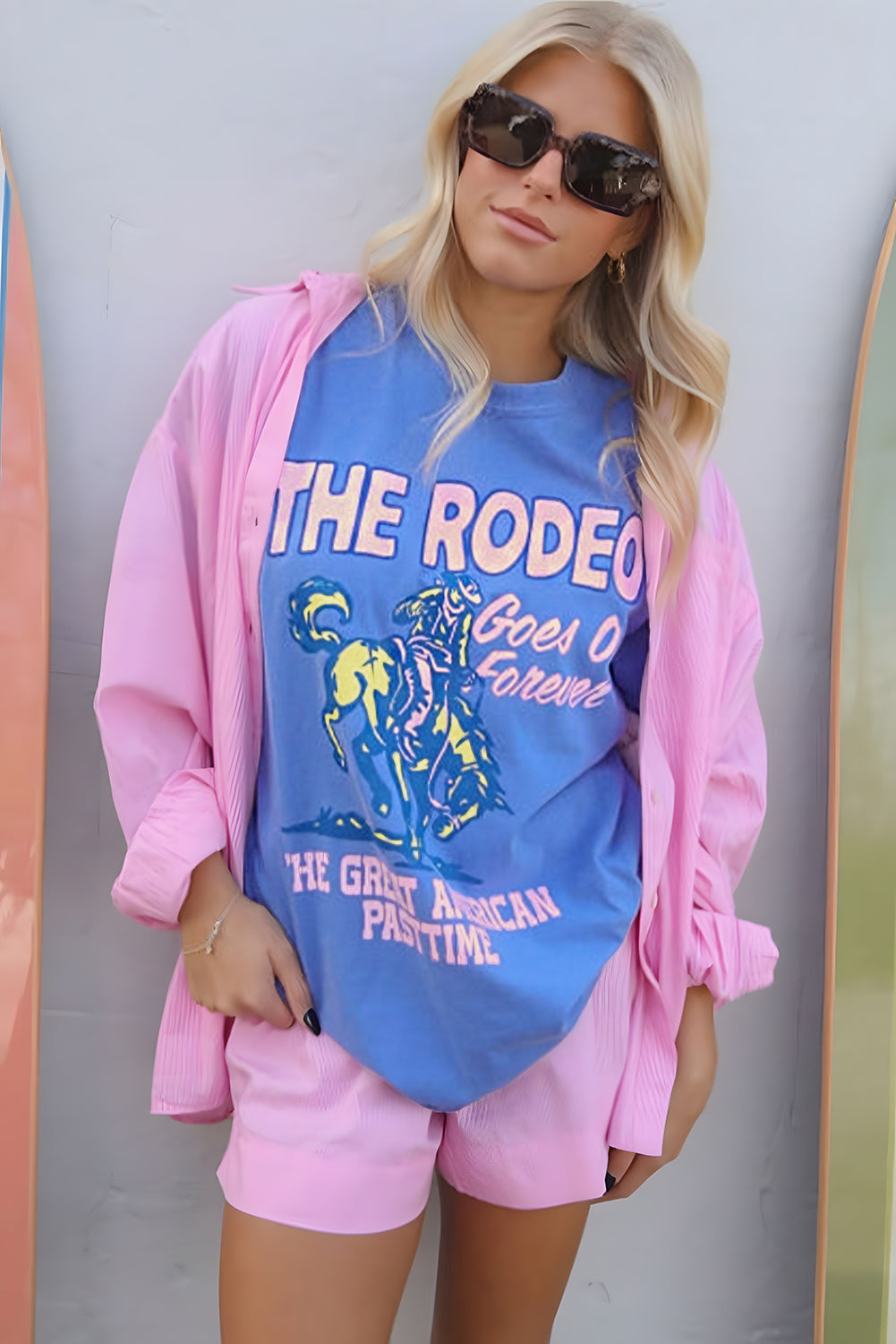 Sky Blue Rodeo Forever Western Graphic Tee Graphic Tees JT's Designer Fashion