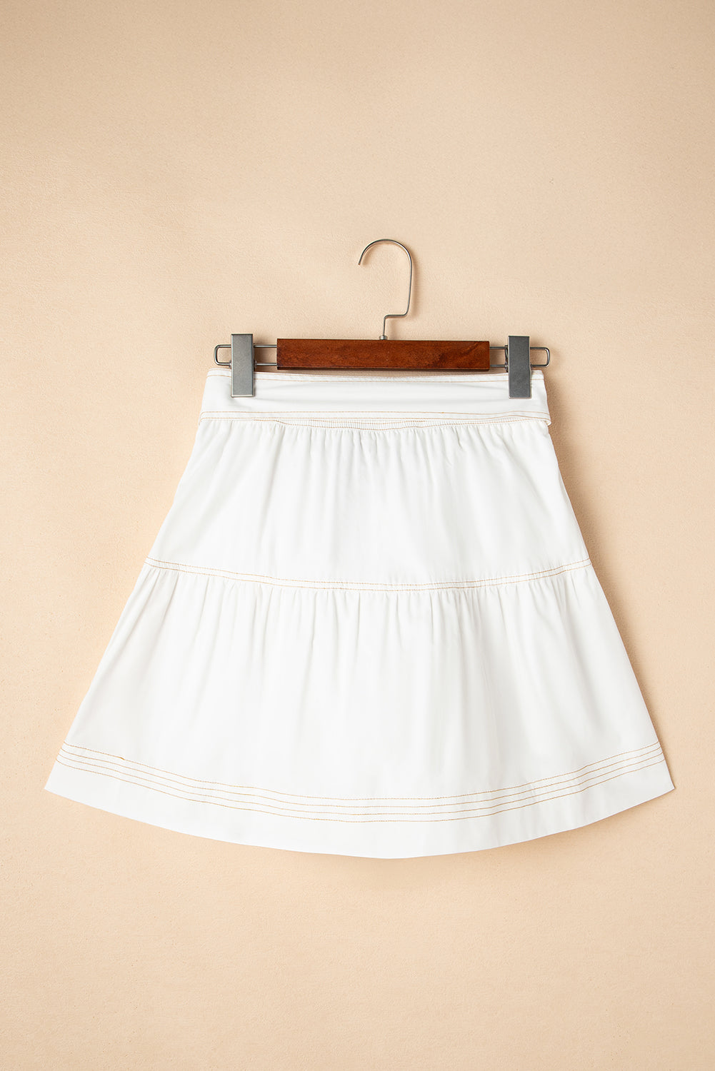 White Contrast Stitching Trim Knotted High Waist A-Line Mini Skirt Skirts & Petticoat JT's Designer Fashion