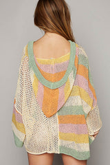 Beige Oversized Colorblock V Neck Hooded Sweater Sweaters & Cardigans JT's Designer Fashion
