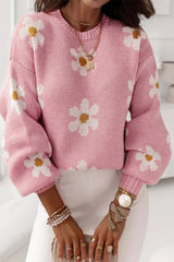 Pink Floral Pattern Drop Shoulder Sweater Sweaters JT's Designer Fashion