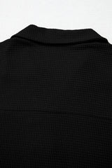 Black Solid Color Textured Buttoned Shirt and Casual Pants Set Pant Sets JT's Designer Fashion