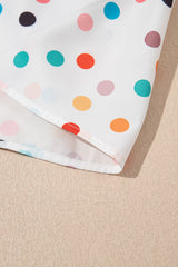 White Polka Dot Print Bubble Sleeve Button Up Plus Size Shirt Dress Plus Size Mini Dresses JT's Designer Fashion