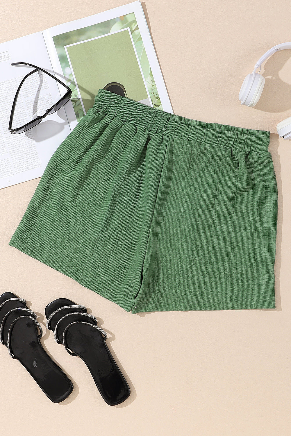 Green Flap Pocket Casual Drawstring Shorts Casual Shorts JT's Designer Fashion