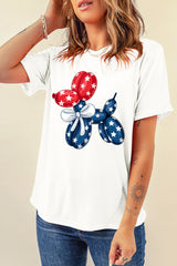White American Flag Inspired Balloon Dog Graphic Cotton Blend T Shirt Graphic Tees JT's Designer Fashion