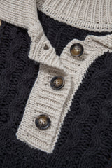 Multicolour Color Block Cable Knit Sleeve Buttons Collared Sweater Sweaters JT's Designer Fashion