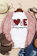 White Valentine LOVE Heart Shape Crew Neck Graphic Tee Graphic Tees JT's Designer Fashion
