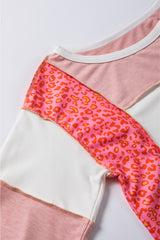 Peach Blossom Leopard Colorblock Patchwork Exposed Seam Top Long Sleeve Tops JT's Designer Fashion