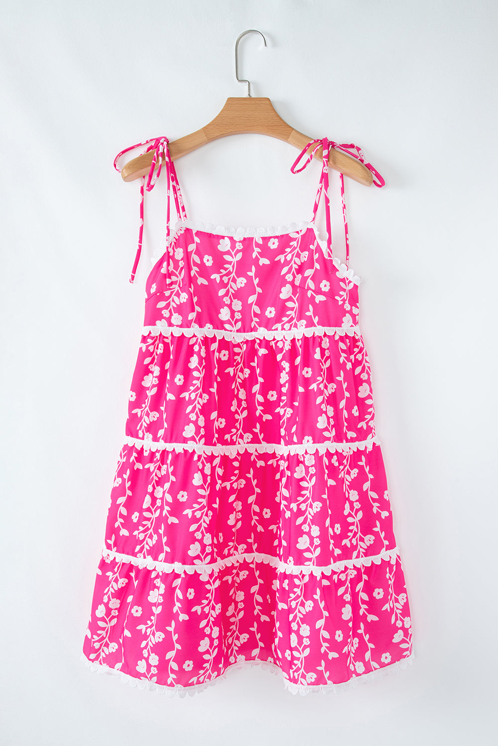 Pink Floral Print Ric Rac Patched Sleeveless Mini Dress Floral Dresses JT's Designer Fashion