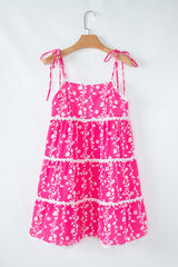 Pink Floral Print Ric Rac Patched Sleeveless Mini Dress Floral Dresses JT's Designer Fashion