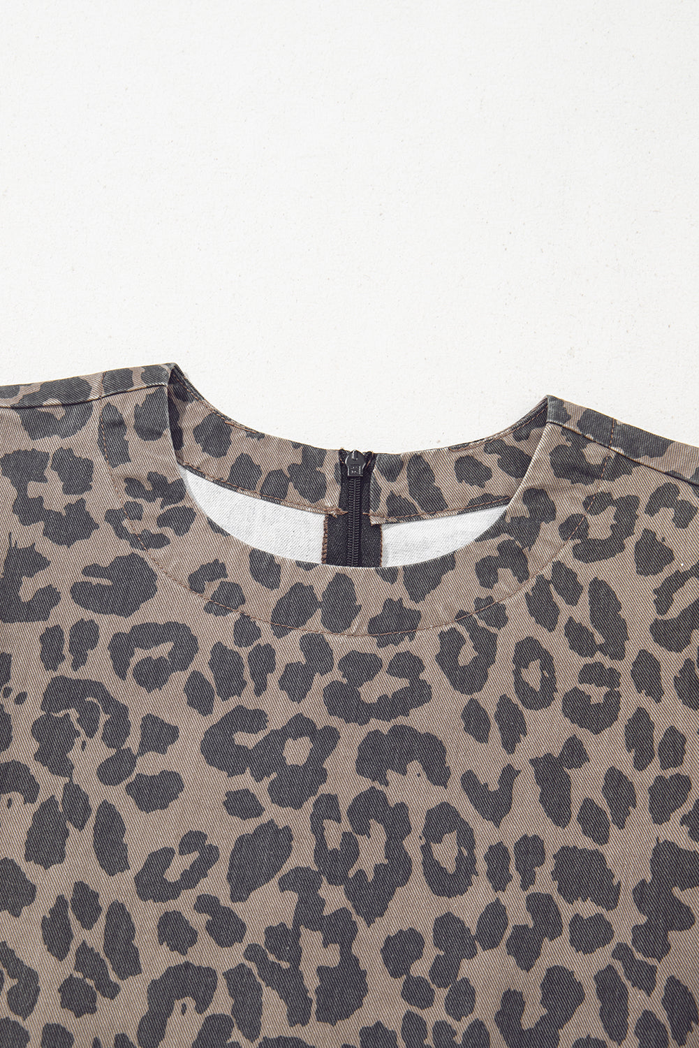 Brown Denim Leopard Printed Short Puff Sleeve Mini Dress Mini Dresses JT's Designer Fashion