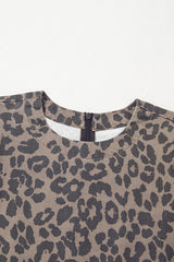 Brown Denim Leopard Printed Short Puff Sleeve Mini Dress Mini Dresses JT's Designer Fashion