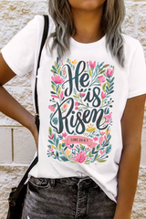 White He is Risen Floral Printed T Shirt Graphic Tees JT's Designer Fashion