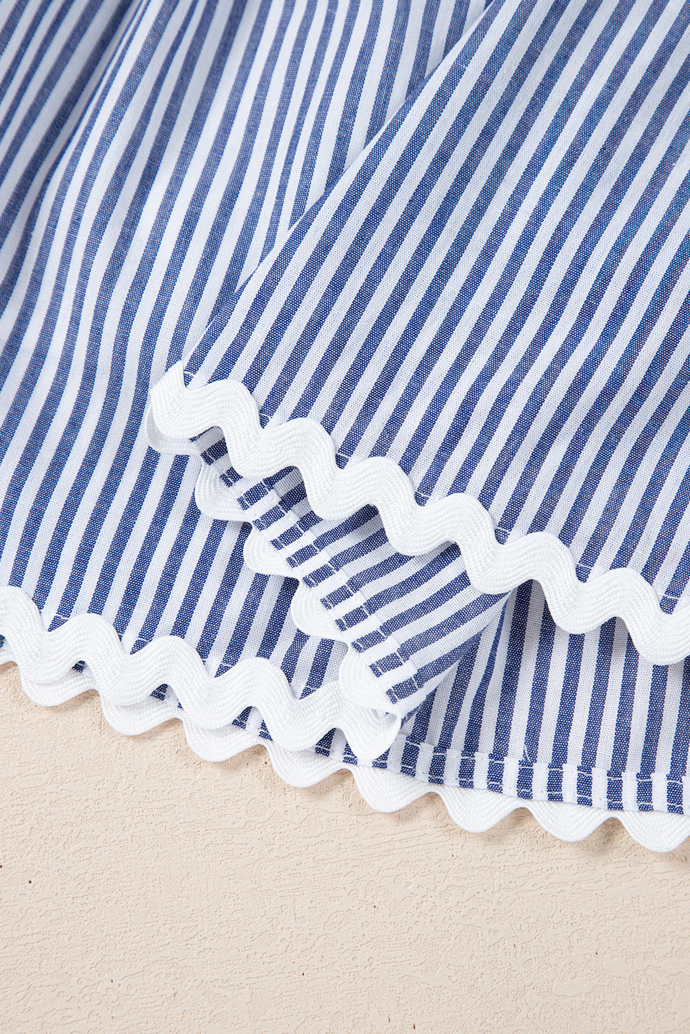 Blue Stripe Sleeveless Notched V Neck Contrast Ric Rac Mini Dress Mini Dresses JT's Designer Fashion