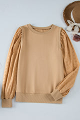 Pale Khaki Textured Patchwork Round Neck Sweatshirt Sweatshirts & Hoodies JT's Designer Fashion