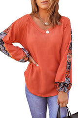 Orange Contrast Eyelet Thermal Knit Top Long Sleeve Tops JT's Designer Fashion