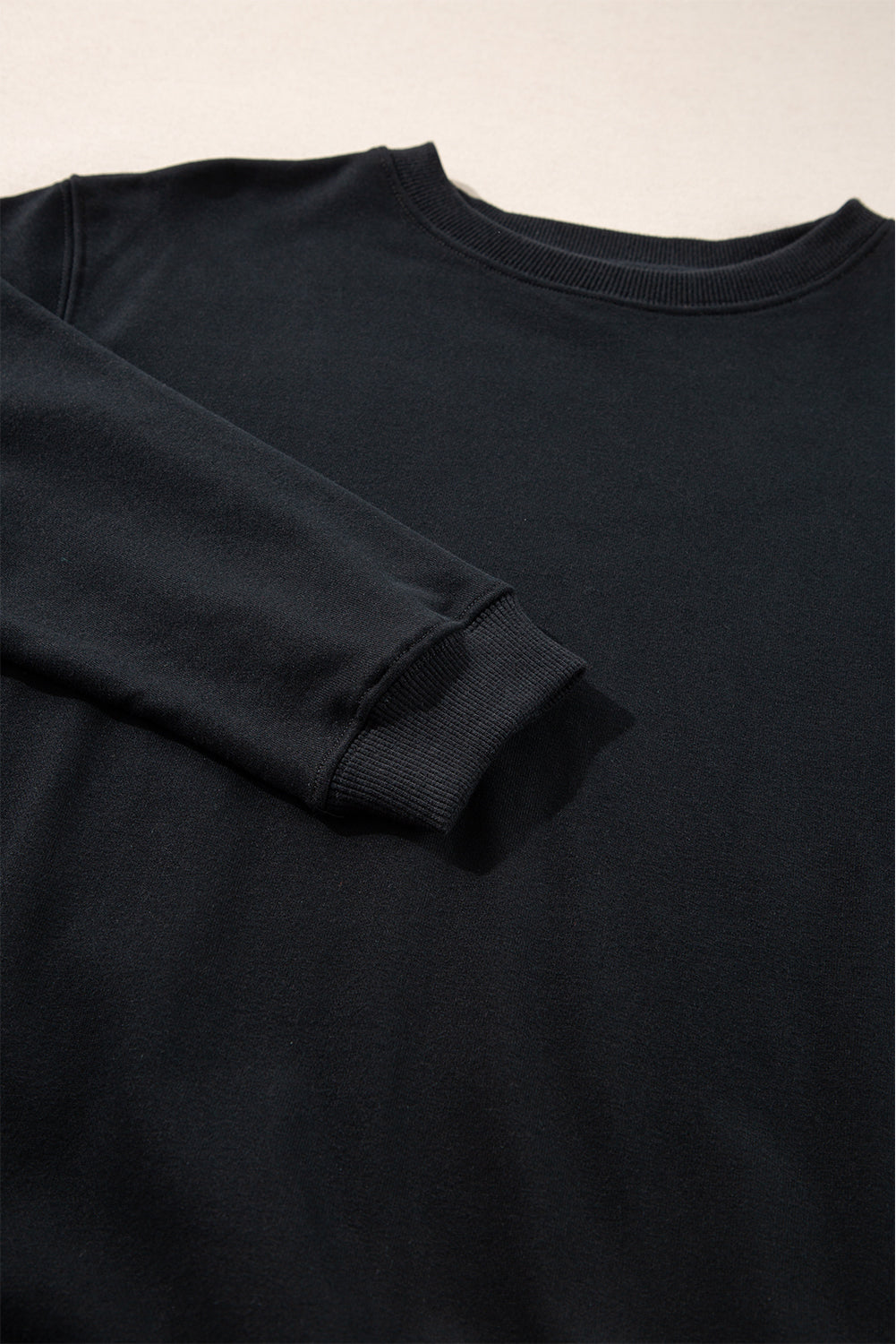 Black Plain Drop Shoulder Crewneck Pullover Sweatshirt Sweatshirts & Hoodies JT's Designer Fashion