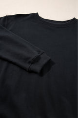 Black Plain Drop Shoulder Crewneck Pullover Sweatshirt Sweatshirts & Hoodies JT's Designer Fashion
