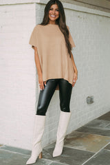 Apricot Short Sleeve Side Slit Oversized Sweater Sweaters & Cardigans JT's Designer Fashion