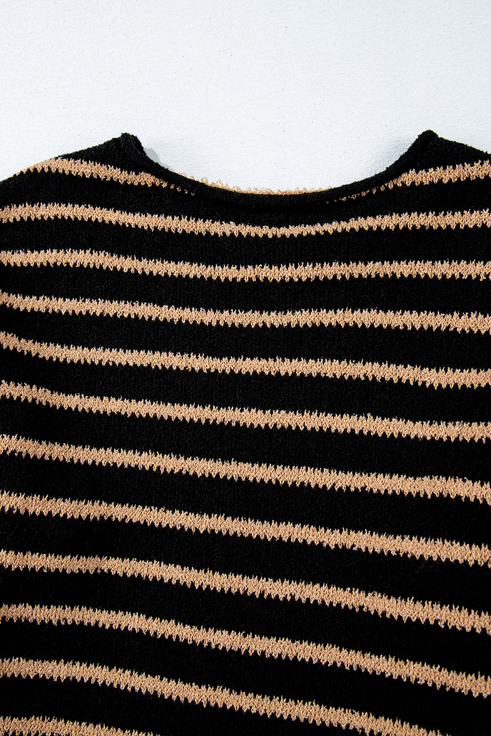 Black Stripe Drop Shoulder Round Neck Loose Sweater Sweaters JT's Designer Fashion