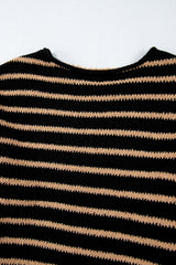 Black Stripe Drop Shoulder Round Neck Loose Sweater Sweaters JT's Designer Fashion