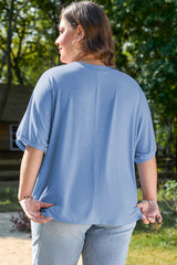 Sky Blue Leopard Print Patch Colorblock Plus Size T Shirt Plus Size Tops & Tees JT's Designer Fashion