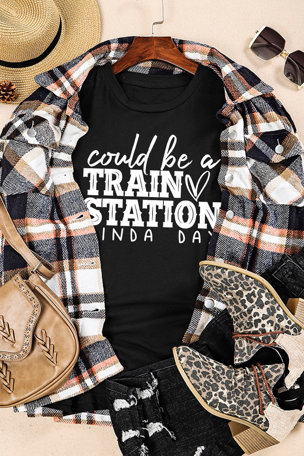 Black Could be a TRAIN STATION KINDA DAY Graphic Tee Graphic Tees JT's Designer Fashion