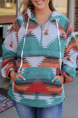 Multicolor Aztec Print Zipped Split Neck Hoodie Sweatshirts & Hoodies JT's Designer Fashion