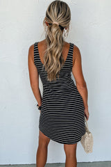 Black Stripe Ribbed Knit Sleeveless Mini Dress Mini Dresses JT's Designer Fashion