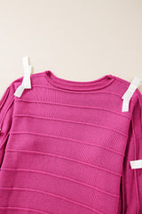 Rose Red Bow Knot Cut Out Round Neck Loose Sweater Sweaters JT's Designer Fashion
