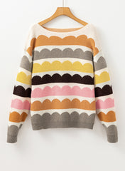 Yellow Wave Striped Balloon Sleeve Drop Shoulder Sweater Sweaters JT's Designer Fashion