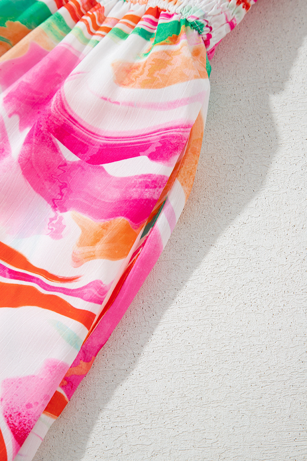 Pink Abstract Print Ruffled Sleeve Smocked Bust Long Dress Maxi Dresses JT's Designer Fashion