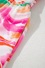Pink Abstract Print Ruffled Sleeve Smocked Bust Long Dress Maxi Dresses JT's Designer Fashion