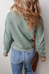 Clearly Aqua Waffle Knit Drop Shoulder V Neck Top Long Sleeve Tops JT's Designer Fashion
