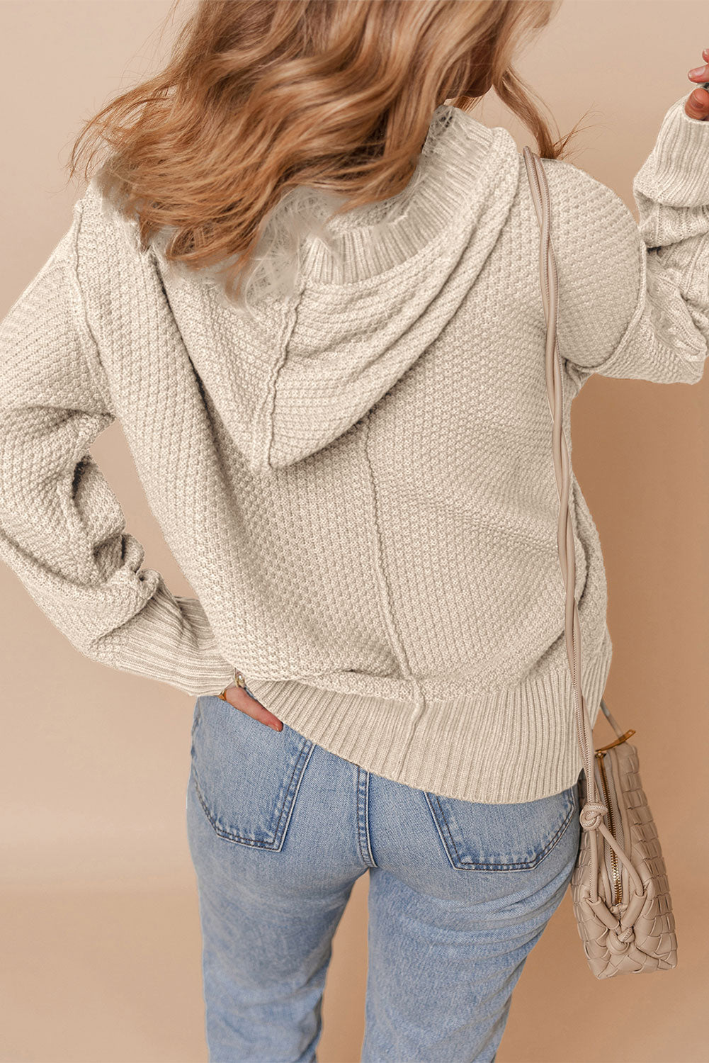 White Cable Knit Texture Uneven Hem Hooded Chic Cardigan Cardigans JT's Designer Fashion
