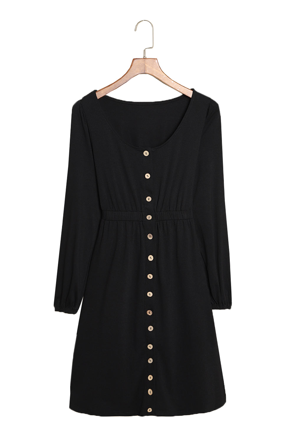 Black Button Up High Waist Long Sleeve Dress Midi Dresses JT's Designer Fashion