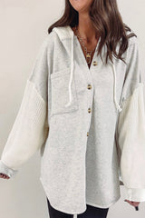 Gray Button Up Contrast Knitted Sleeves Hooded Jacket Jackets JT's Designer Fashion