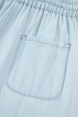 Beau Blue Light Wash Contrast Trim Center Seam Drawstring Elastic Waistband Wide Leg Denim Pants Jeans JT's Designer Fashion