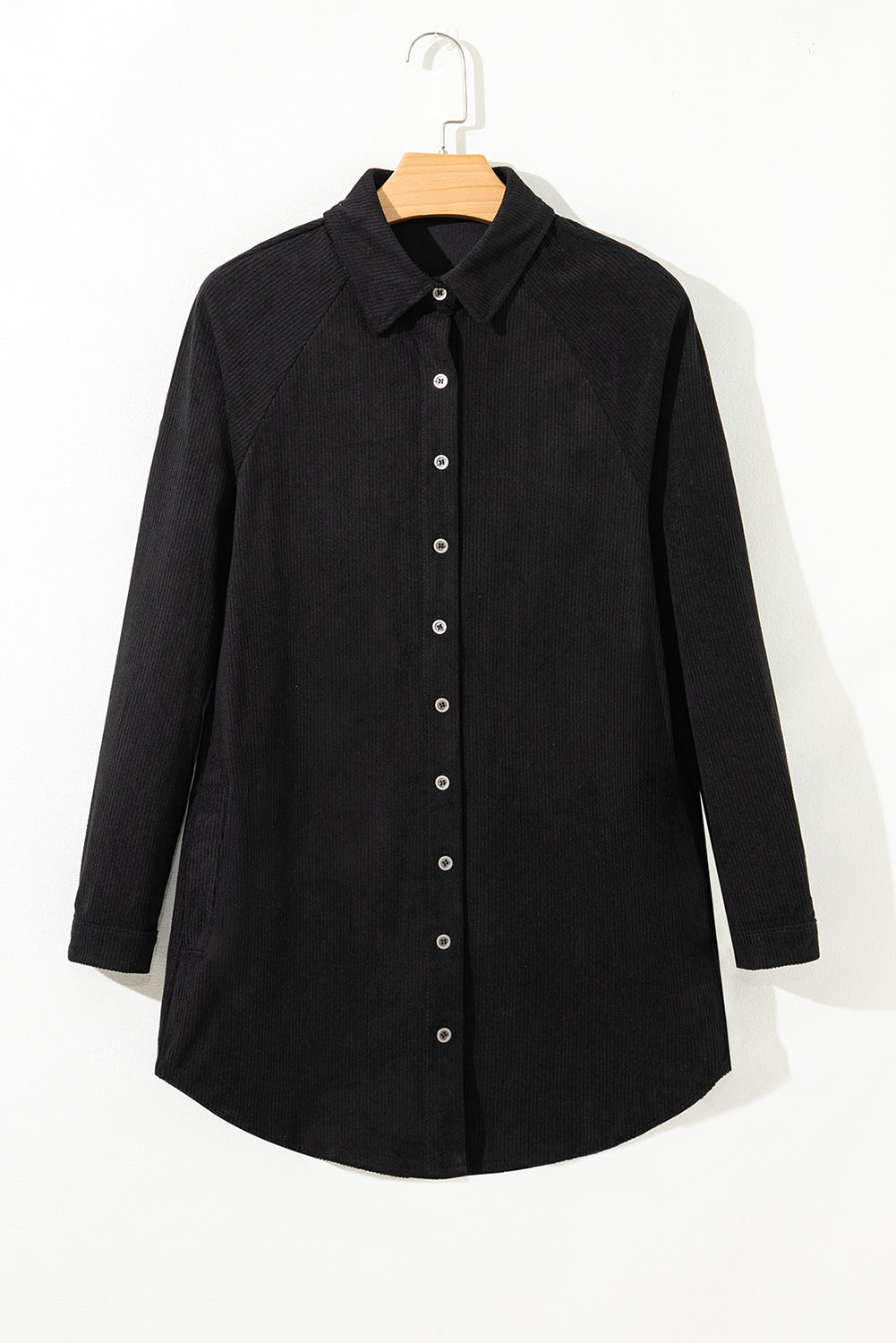 Black Corduroy Shirt Style Full Button Long Sleeve Shift Mini Dress Mini Dresses JT's Designer Fashion