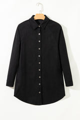 Black Corduroy Shirt Style Full Button Long Sleeve Shift Mini Dress Mini Dresses JT's Designer Fashion