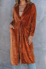 Brown Retro Velvet Long Sleeve Pocket Coat Coats JT's Designer Fashion